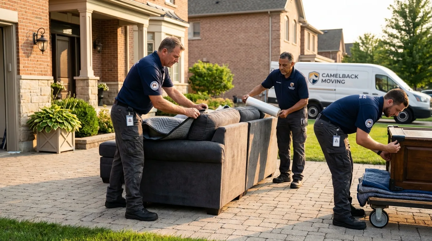 Large estate moving crew wrapping furniture in Dripping Springs, TX