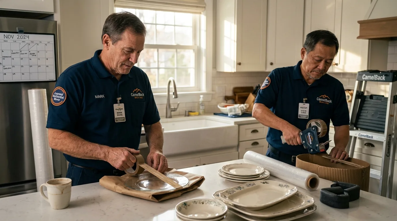 Professional crew packing kitchen dishware in Dripping Springs, TX